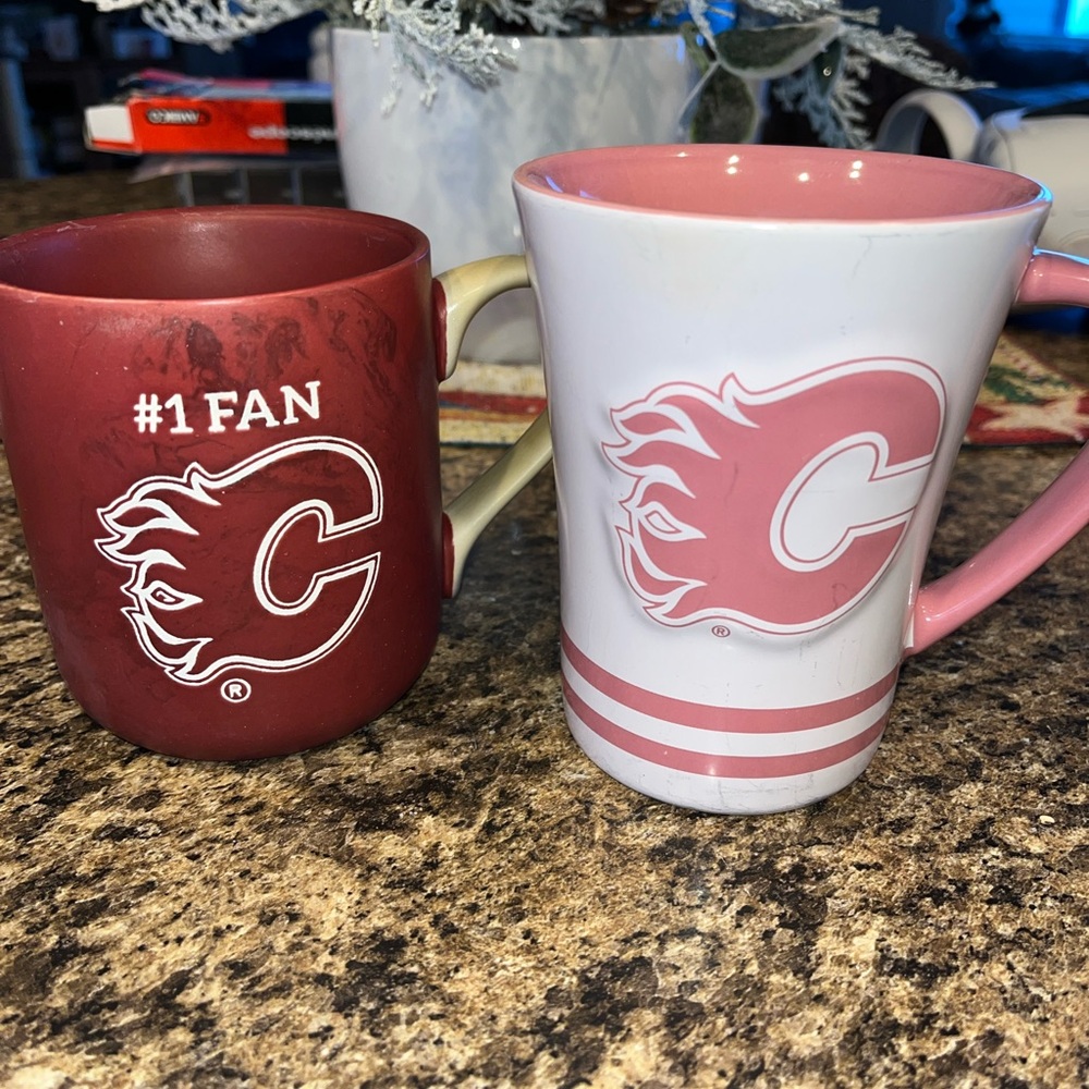 Red and White Calgary Flames Mugs